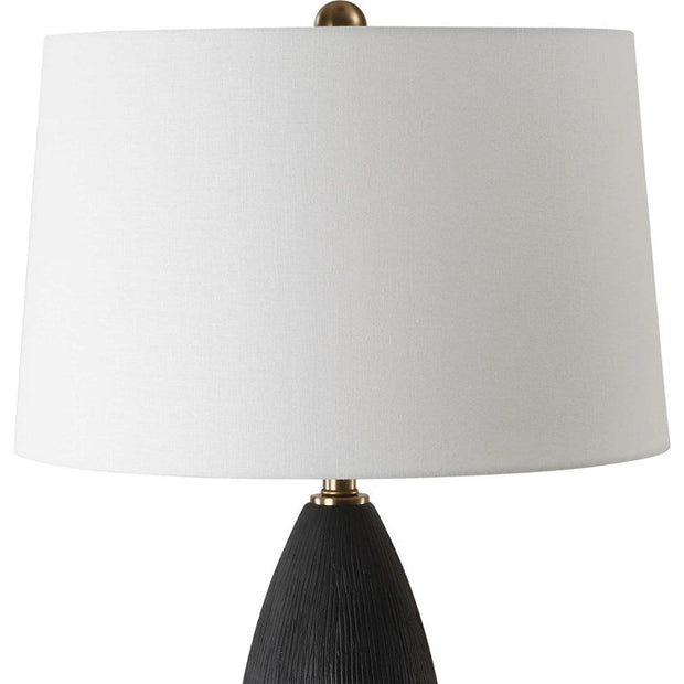 Uttermost Jett Matte Black Ceramic Table Lamp With White Linen Shade