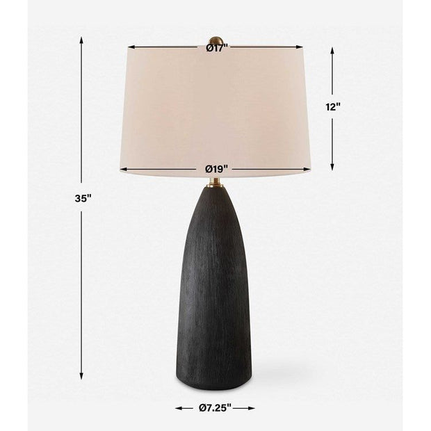 Uttermost Jett Matte Black Ceramic Table Lamp With White Linen Shade