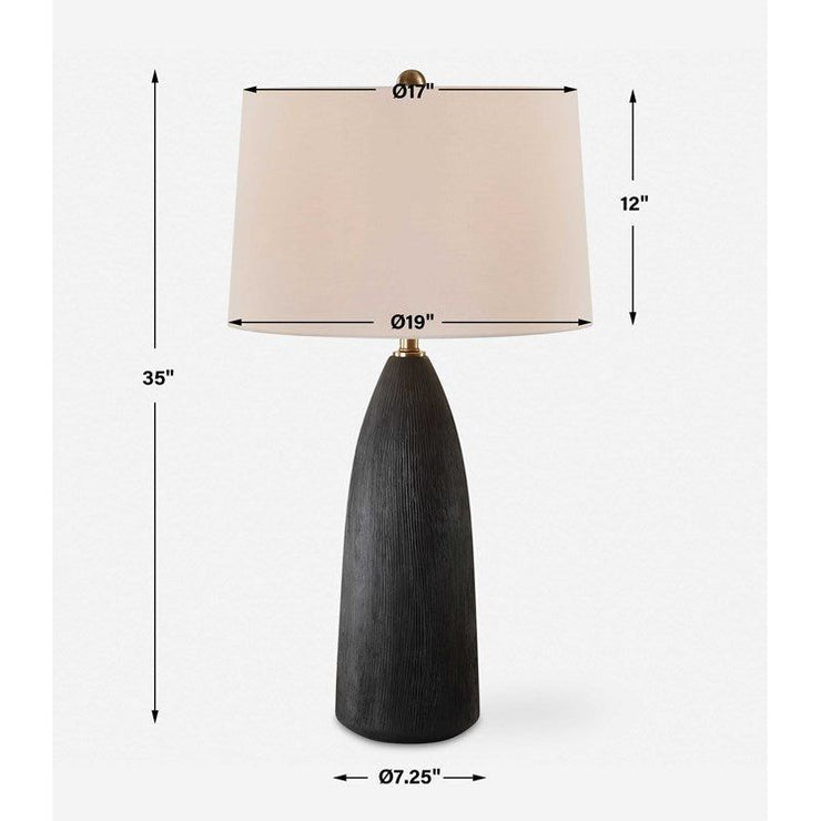 Uttermost Jett Matte Black Ceramic Table Lamp With White Linen Shade
