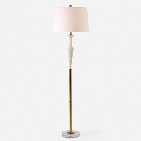 Uttermost Colette Antiqued Brass and Ivory Stone Floor Lamp With White Linen Shade