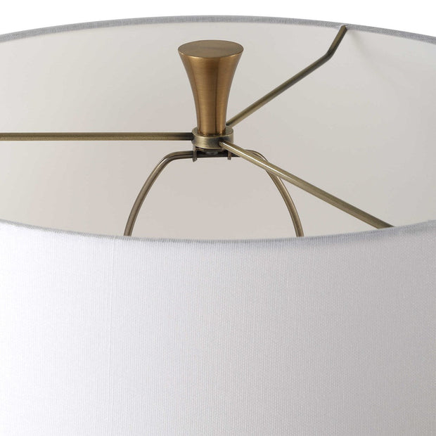 Uttermost Colette Antiqued Brass and Ivory Stone Floor Lamp With White Linen Shade