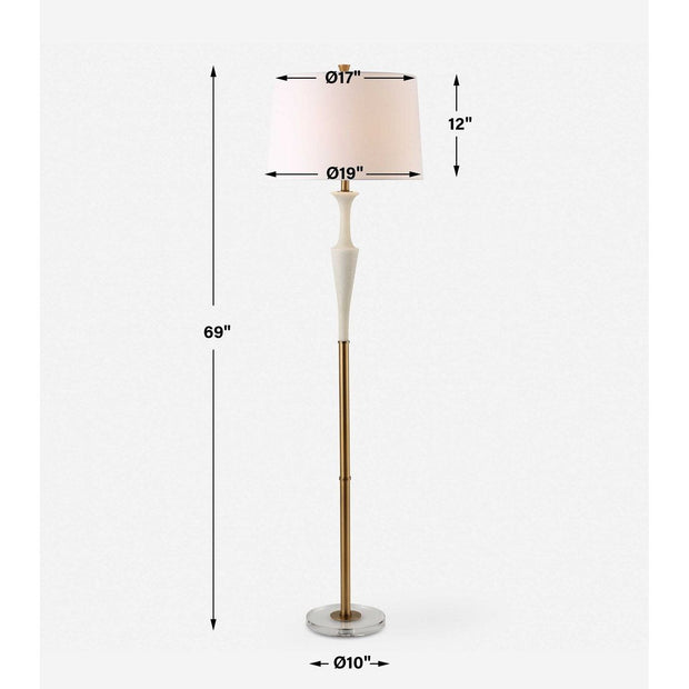 Uttermost Colette Antiqued Brass and Ivory Stone Floor Lamp With White Linen Shade