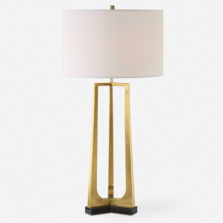 Uttermost Crossroads Antiqued Brass and Black Marble Table Lamp With White Linen Shade
