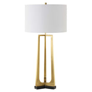 Uttermost Crossroads Antiqued Brass and Black Marble Table Lamp With White Linen Shade