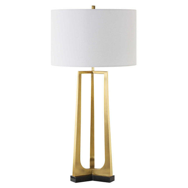 Uttermost Crossroads Antiqued Brass and Black Marble Table Lamp With White Linen Shade