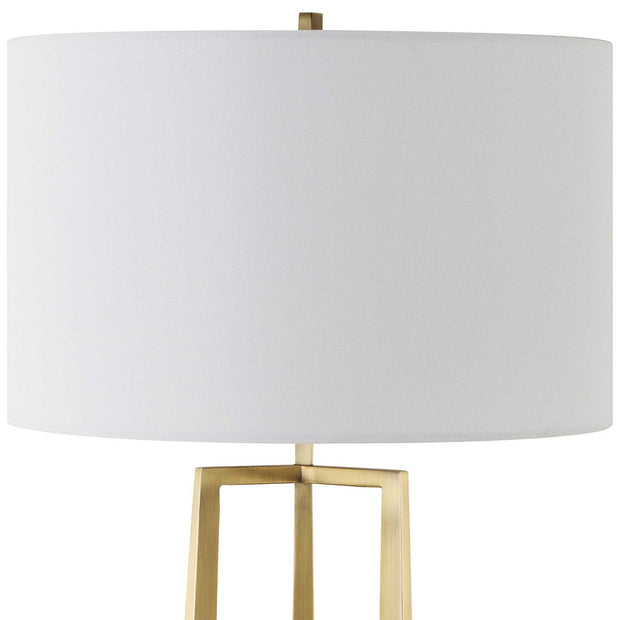 Uttermost Crossroads Antiqued Brass and Black Marble Table Lamp With White Linen Shade