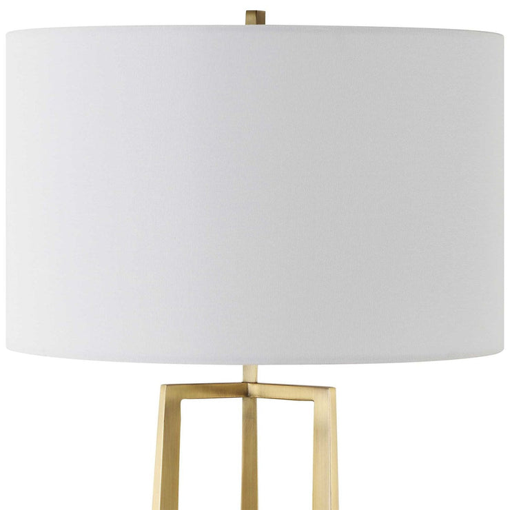 Uttermost Crossroads Antiqued Brass and Black Marble Table Lamp With White Linen Shade