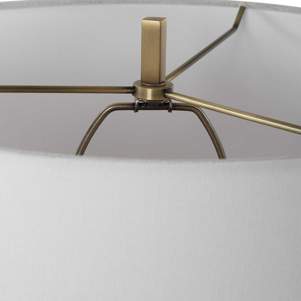 Uttermost Crossroads Antiqued Brass and Black Marble Table Lamp With White Linen Shade