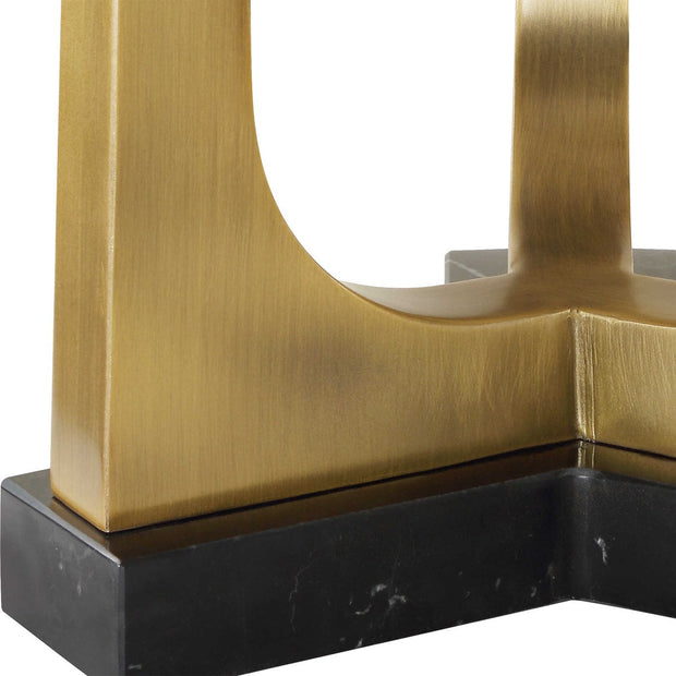 Uttermost Crossroads Antiqued Brass and Black Marble Table Lamp With White Linen Shade