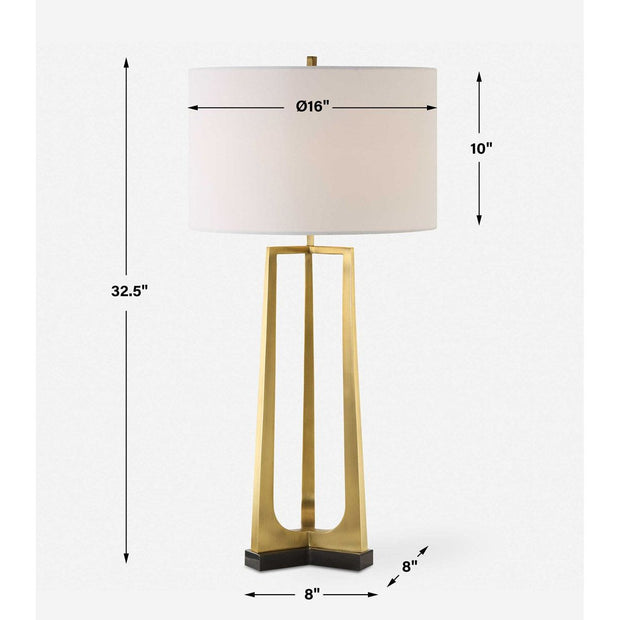 Uttermost Crossroads Antiqued Brass and Black Marble Table Lamp With White Linen Shade