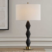 Uttermost Threefold Black Stone Table Lamp With White Linen Shade
