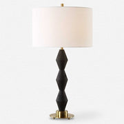 Uttermost Threefold Black Stone Table Lamp With White Linen Shade