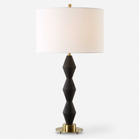 Uttermost Threefold Black Stone Table Lamp With White Linen Shade