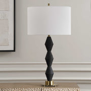 Uttermost Threefold Black Stone Table Lamp With White Linen Shade