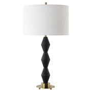 Uttermost Threefold Black Stone Table Lamp With White Linen Shade