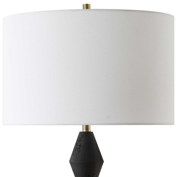 Uttermost Threefold Black Stone Table Lamp With White Linen Shade