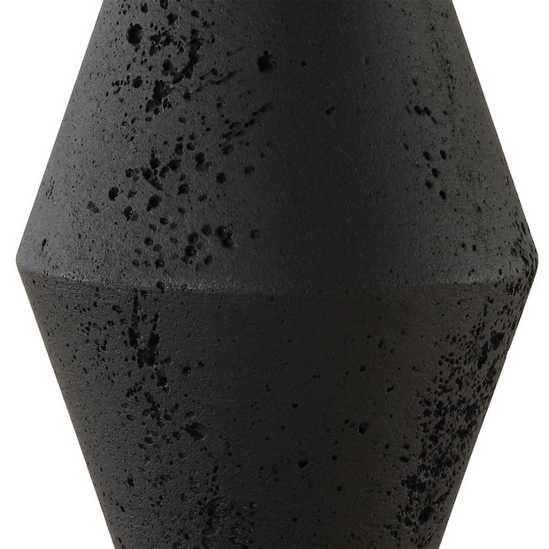 Uttermost Threefold Black Stone Table Lamp With White Linen Shade