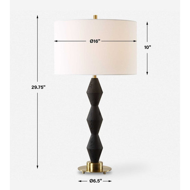 Uttermost Threefold Black Stone Table Lamp With White Linen Shade