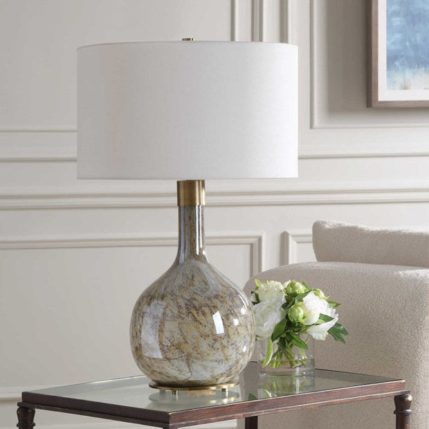 Uttermost Rhine Seeded Glass Table Lamp With White Linen Shade