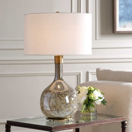 Uttermost Rhine Seeded Glass Table Lamp With White Linen Shade