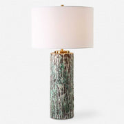 Uttermost Meltdown Ivory and Teal Textured Ceramic Table Lamp With White Linen Shade