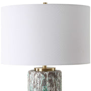 Uttermost Meltdown Ivory and Teal Textured Ceramic Table Lamp With White Linen Shade
