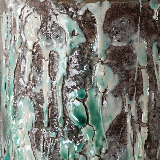 Uttermost Meltdown Ivory and Teal Textured Ceramic Table Lamp With White Linen Shade