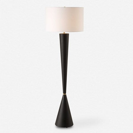 Uttermost Layla Aged Black Iron and Antiqued Brass Floor Lamp With White Linen Shade