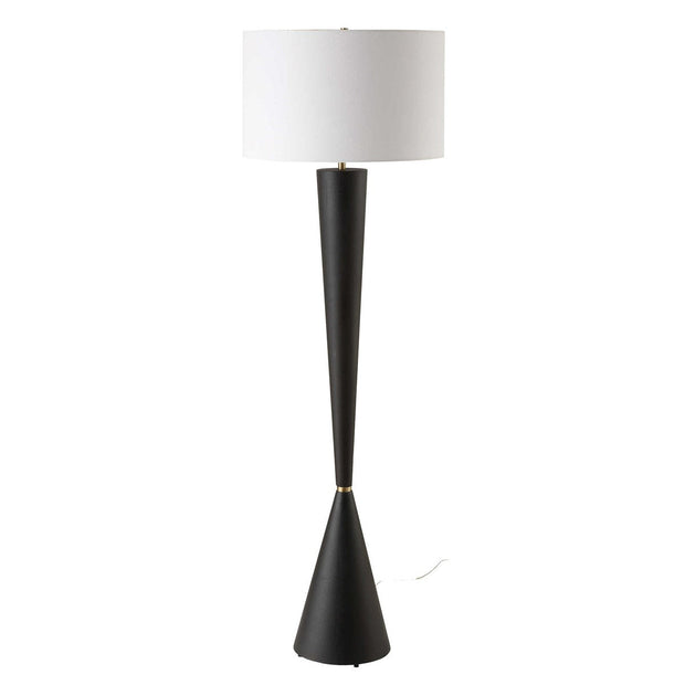 Uttermost Layla Aged Black Iron and Antiqued Brass Floor Lamp With White Linen Shade