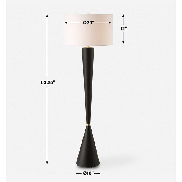 Uttermost Layla Aged Black Iron and Antiqued Brass Floor Lamp With White Linen Shade
