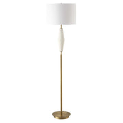 Uttermost Quite Antique Brass and White Ceramic The Buzz Floor Lamp With Linen Shade