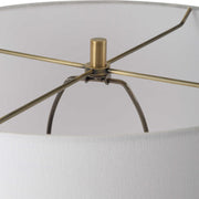 Uttermost Quite Antique Brass and White Ceramic The Buzz Floor Lamp With Linen Shade