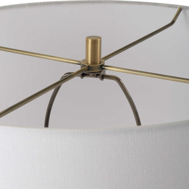 Uttermost Quite Antique Brass and White Ceramic The Buzz Floor Lamp With Linen Shade
