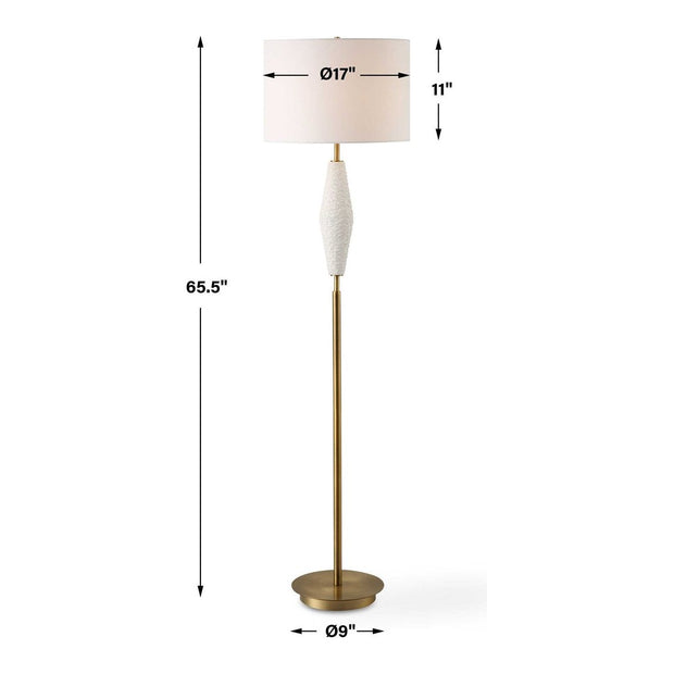 Uttermost Quite Antique Brass and White Ceramic The Buzz Floor Lamp With Linen Shade