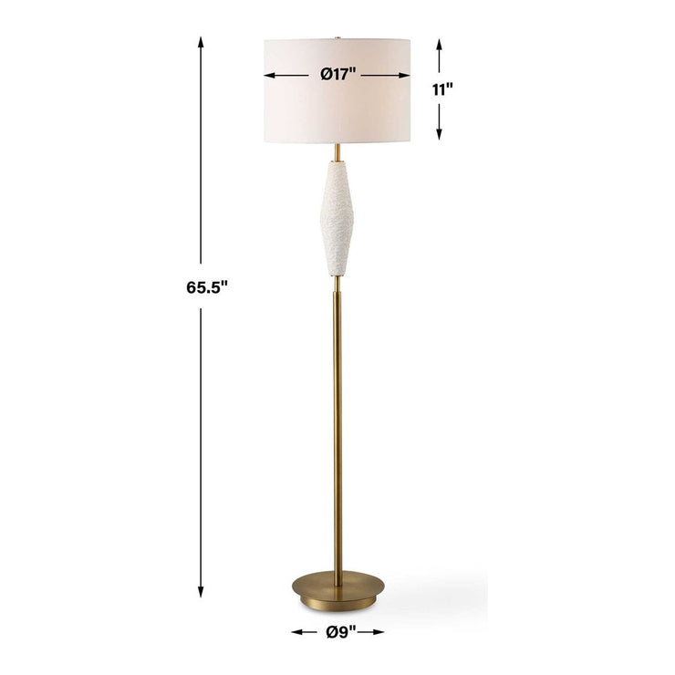 Uttermost Quite Antique Brass and White Ceramic The Buzz Floor Lamp With Linen Shade