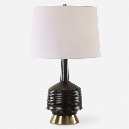 Uttermost Foster Textured Black Glaze Ceramic Table Lamp With White Linen Shade