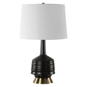 Uttermost Foster Textured Black Glaze Ceramic Table Lamp With White Linen Shade
