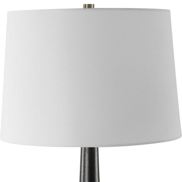 Uttermost Foster Textured Black Glaze Ceramic Table Lamp With White Linen Shade