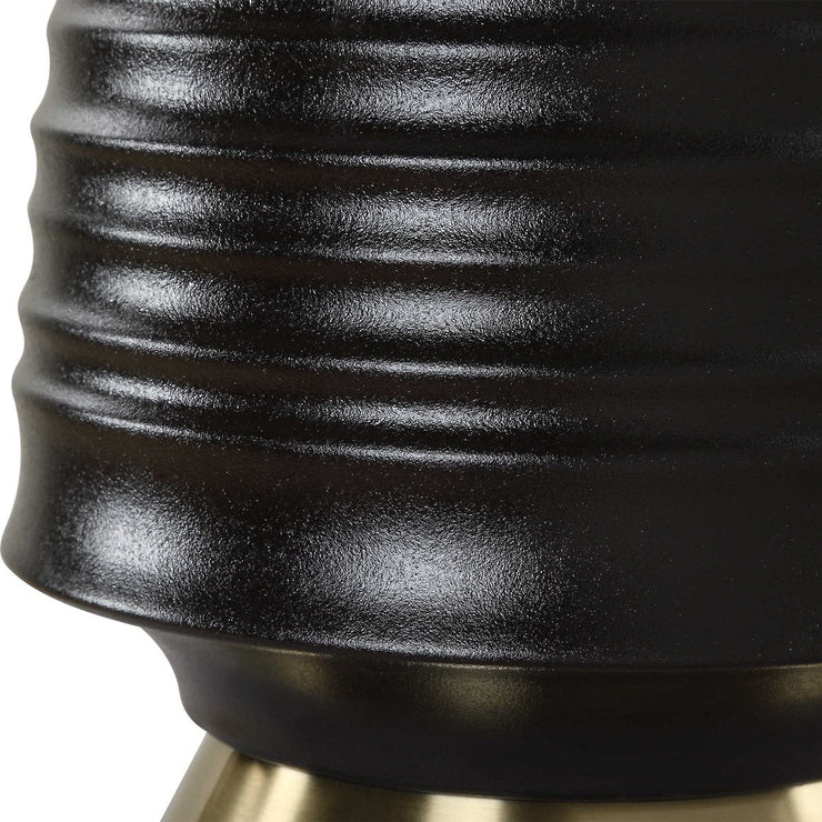 Uttermost Foster Textured Black Glaze Ceramic Table Lamp With White Linen Shade