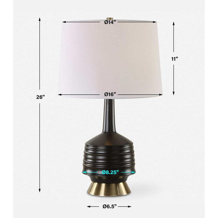 Uttermost Foster Textured Black Glaze Ceramic Table Lamp With White Linen Shade