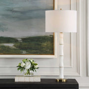 Uttermost Unify Polished Alabaster Table Lamp With White Linen Shade