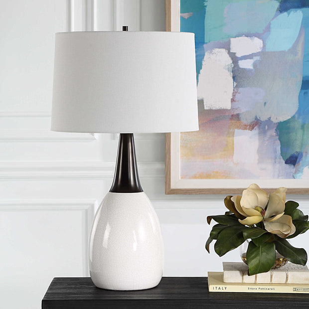 Uttermost Fralin Crackled White Ceramic Table Lamp With Linen