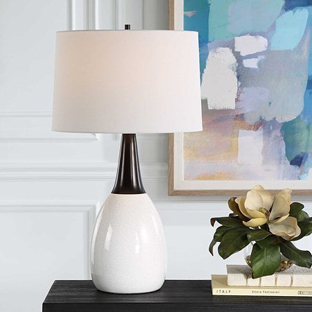 Uttermost Fralin Crackled White Ceramic Table Lamp With Linen