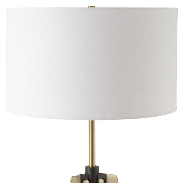 Uttermost Anchorage Antiqued Brass and Black Iron Floor Lamp With White Linen Drum Shade