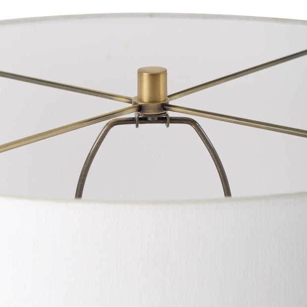 Uttermost Anchorage Antiqued Brass and Black Iron Floor Lamp With White Linen Drum Shade