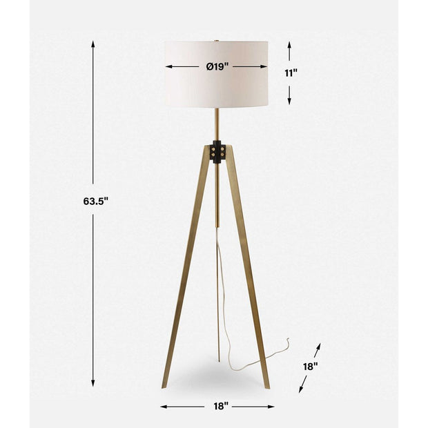 Uttermost Anchorage Antiqued Brass and Black Iron Floor Lamp With White Linen Drum Shade