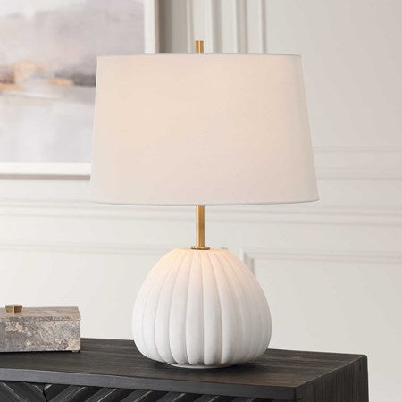 Uttermost Lynna Ivory Stone Table Lamp With White Linen Shade