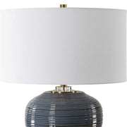 Uttermost Moher Blue Glazed Textured Ceramic Table Lamp With White Linen Shade