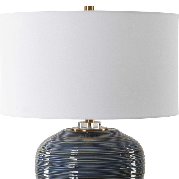 Uttermost Moher Blue Glazed Textured Ceramic Table Lamp With White Linen Shade