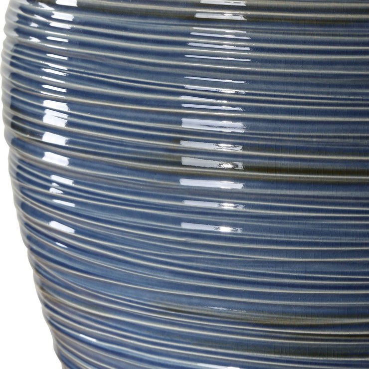 Uttermost Moher Blue Glazed Textured Ceramic Table Lamp With White Linen Shade
